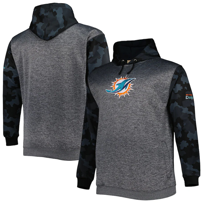Men's Miami Dolphins Heather Charcoal Big & Tall Camo Pullover Hoodie